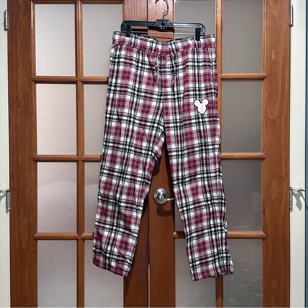 Disney Plaid Pajama Pants with Mickey Mouse Patch Size Lg